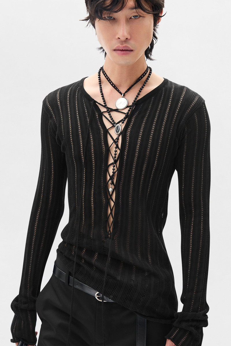Kell Open Rib Laced Up Serafino Knit Top 5