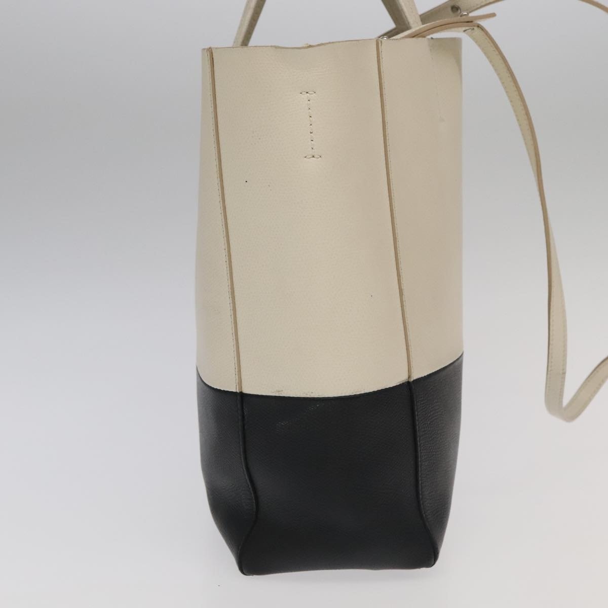 CELINE Horizontalkava Tote Bag Leather Black White Silver - 4