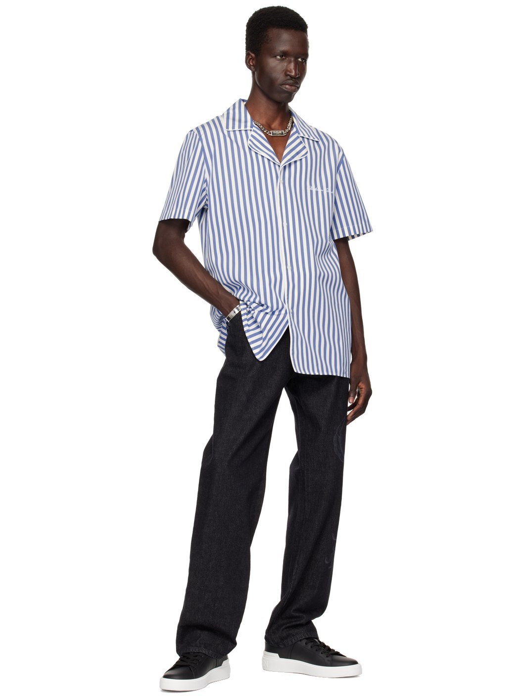 Blue & Off-White Striped Shirt - 4