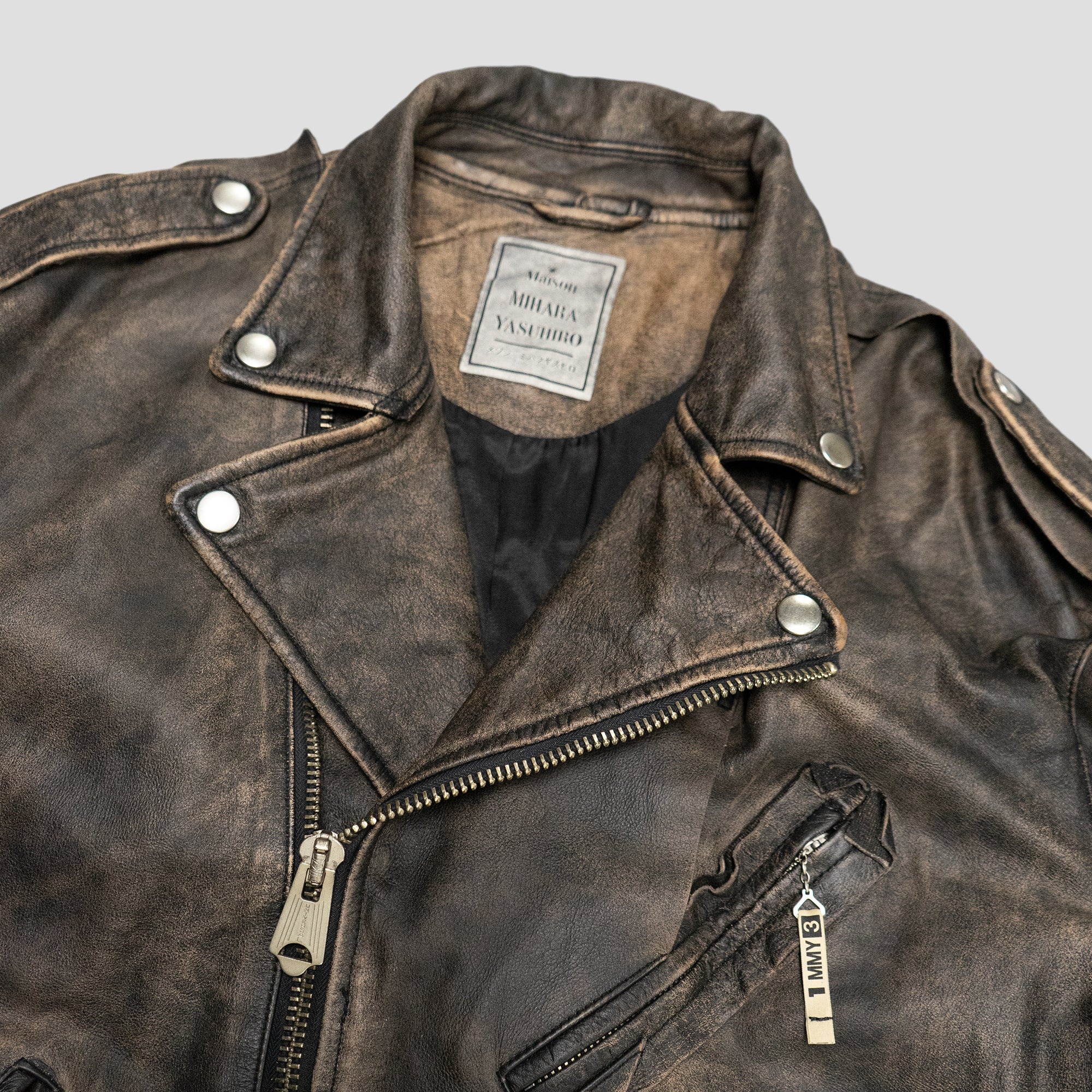 DISTRESSED BIKER LEATHER JACKET - 2