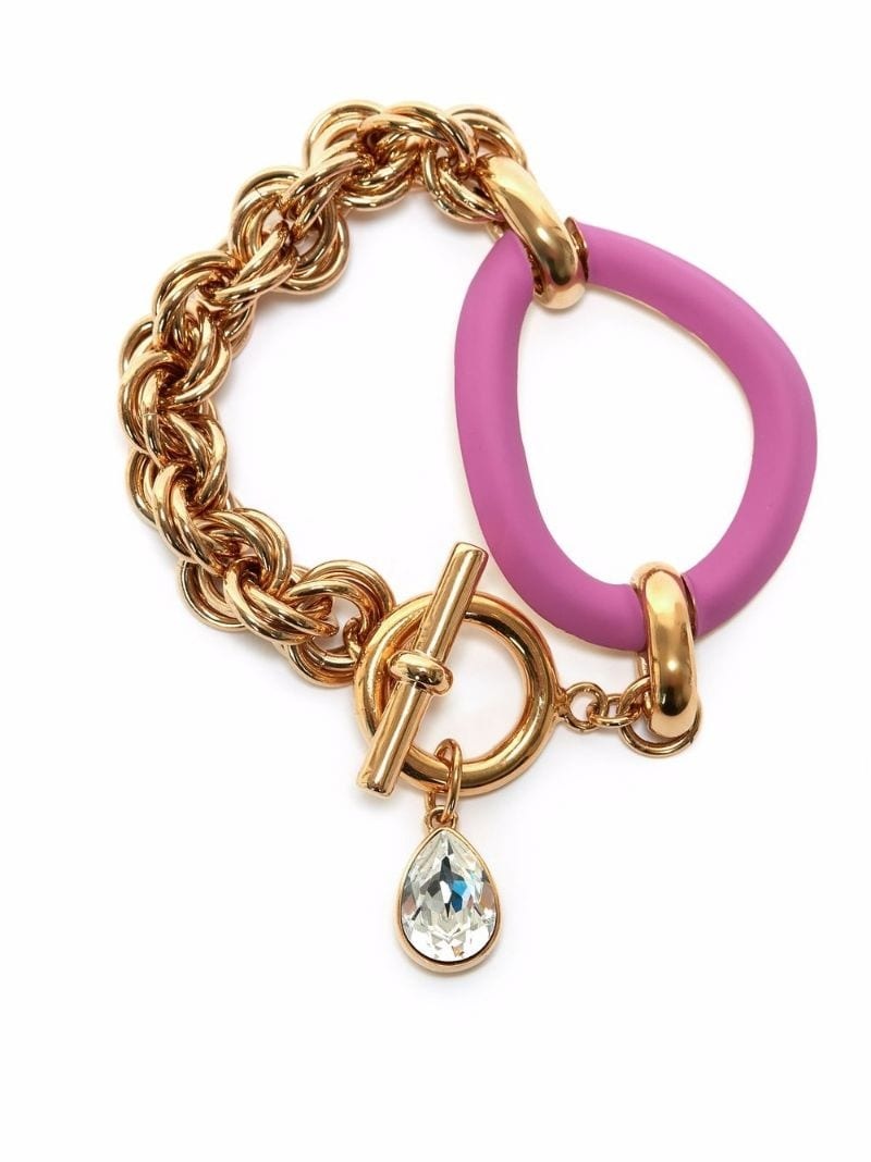 crystal-pendant chunky chain-link bracelet - 1