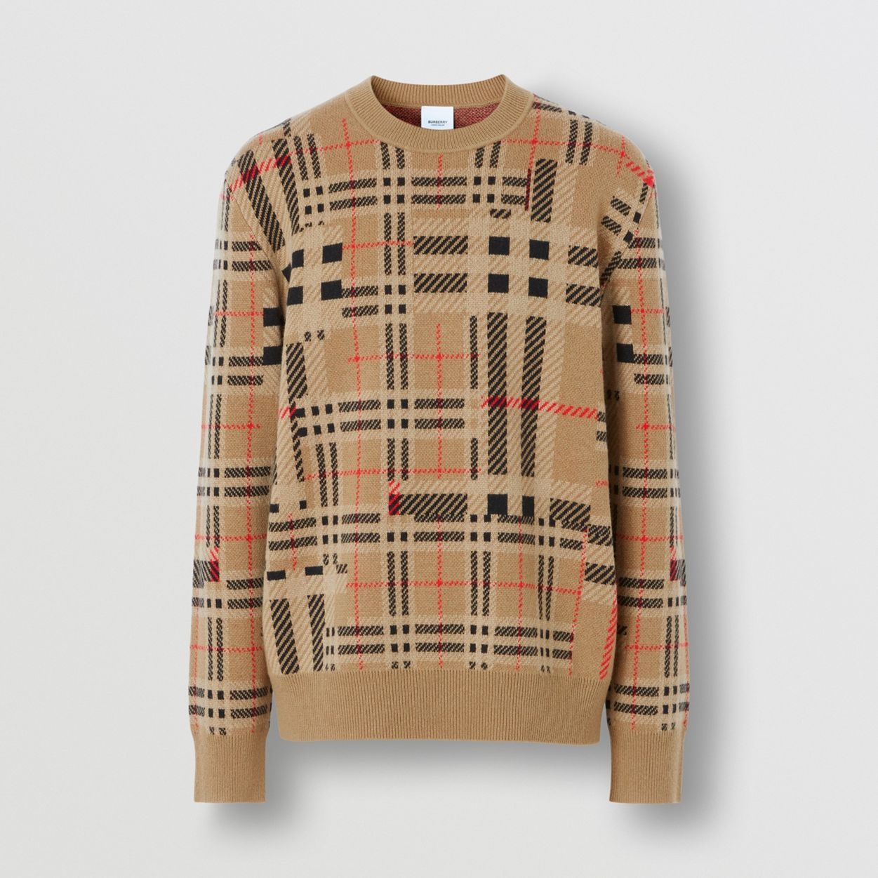 Contrast Check Cashmere Jacquard Sweater - 1