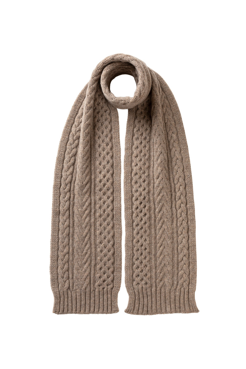 Aran Cable Brown Cashmere Scarf 1