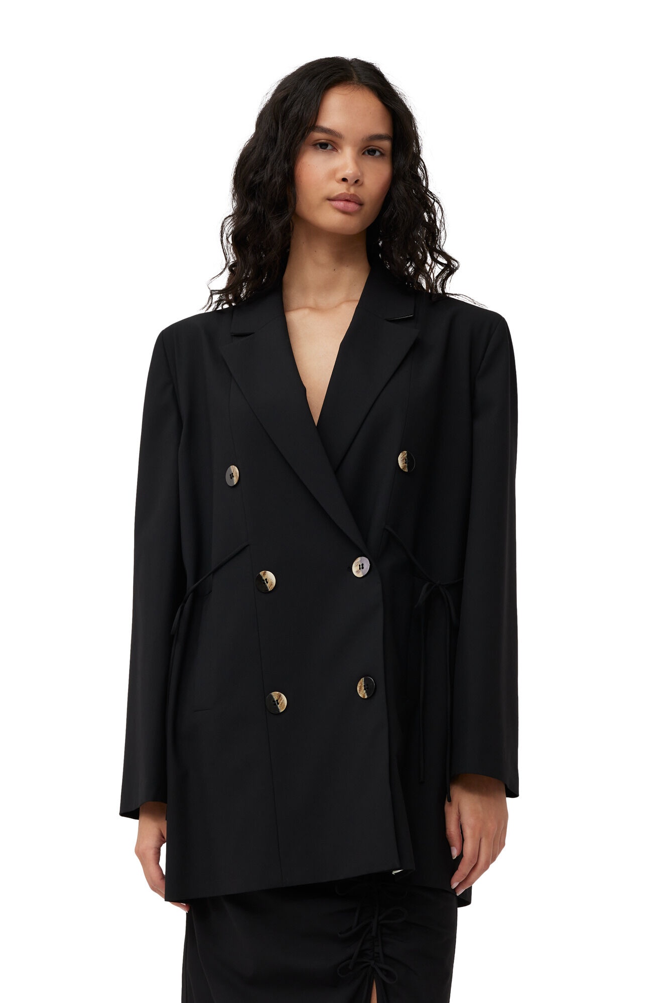 BLACK DRAPEY MELANGE OVERSIZED BLAZER - 5