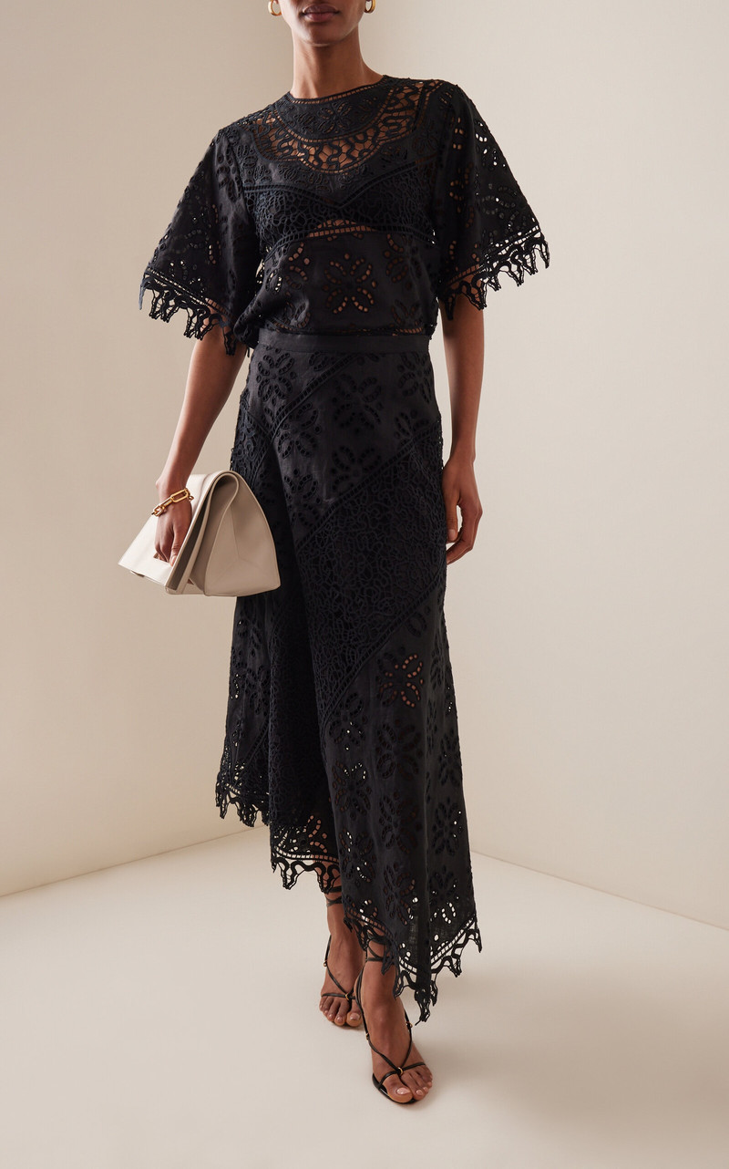 ULLA JOHNSON Solara Eyelet-Lace Linen Maxi Skirt black outlook