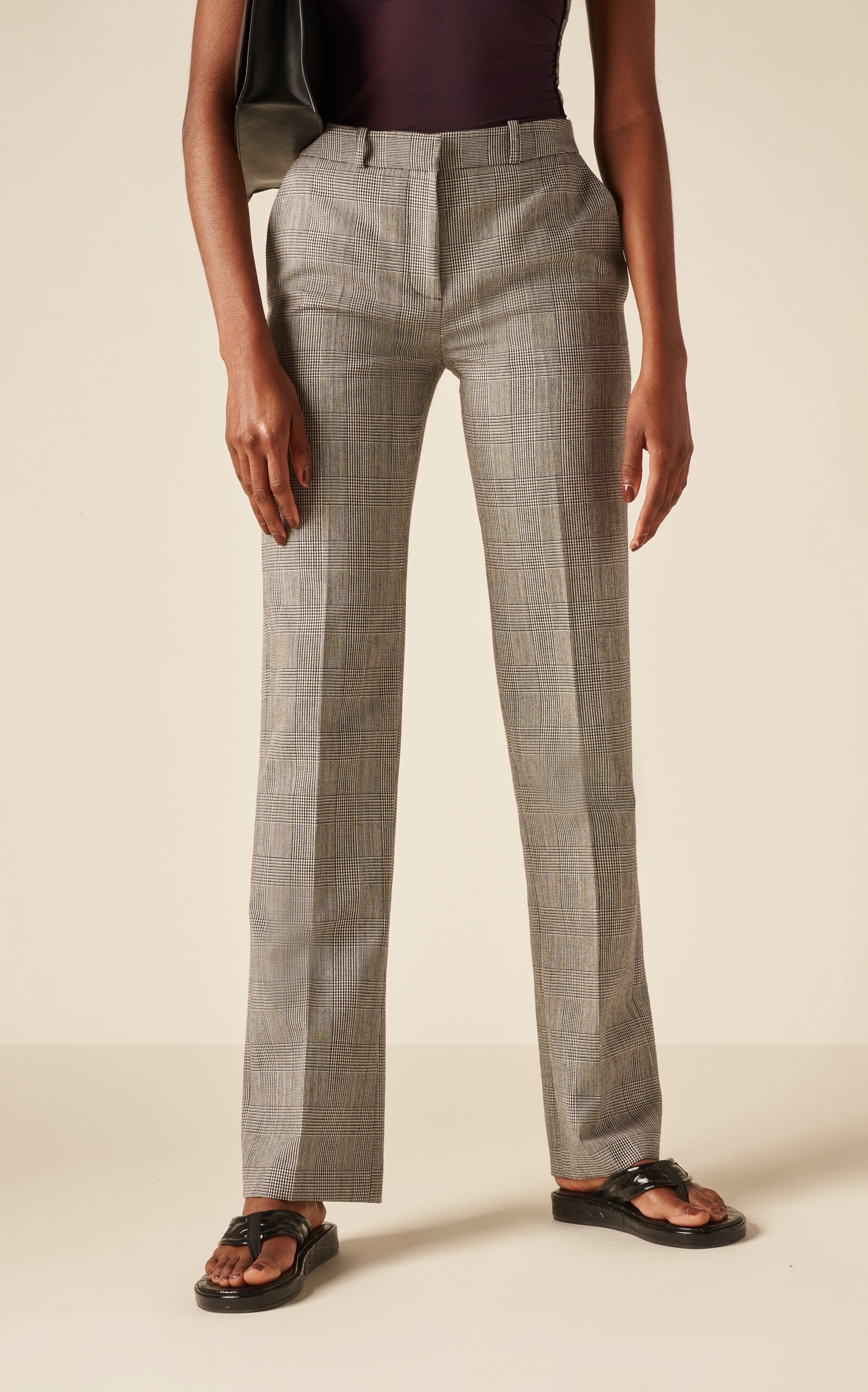 Mid-rise wool straight pants