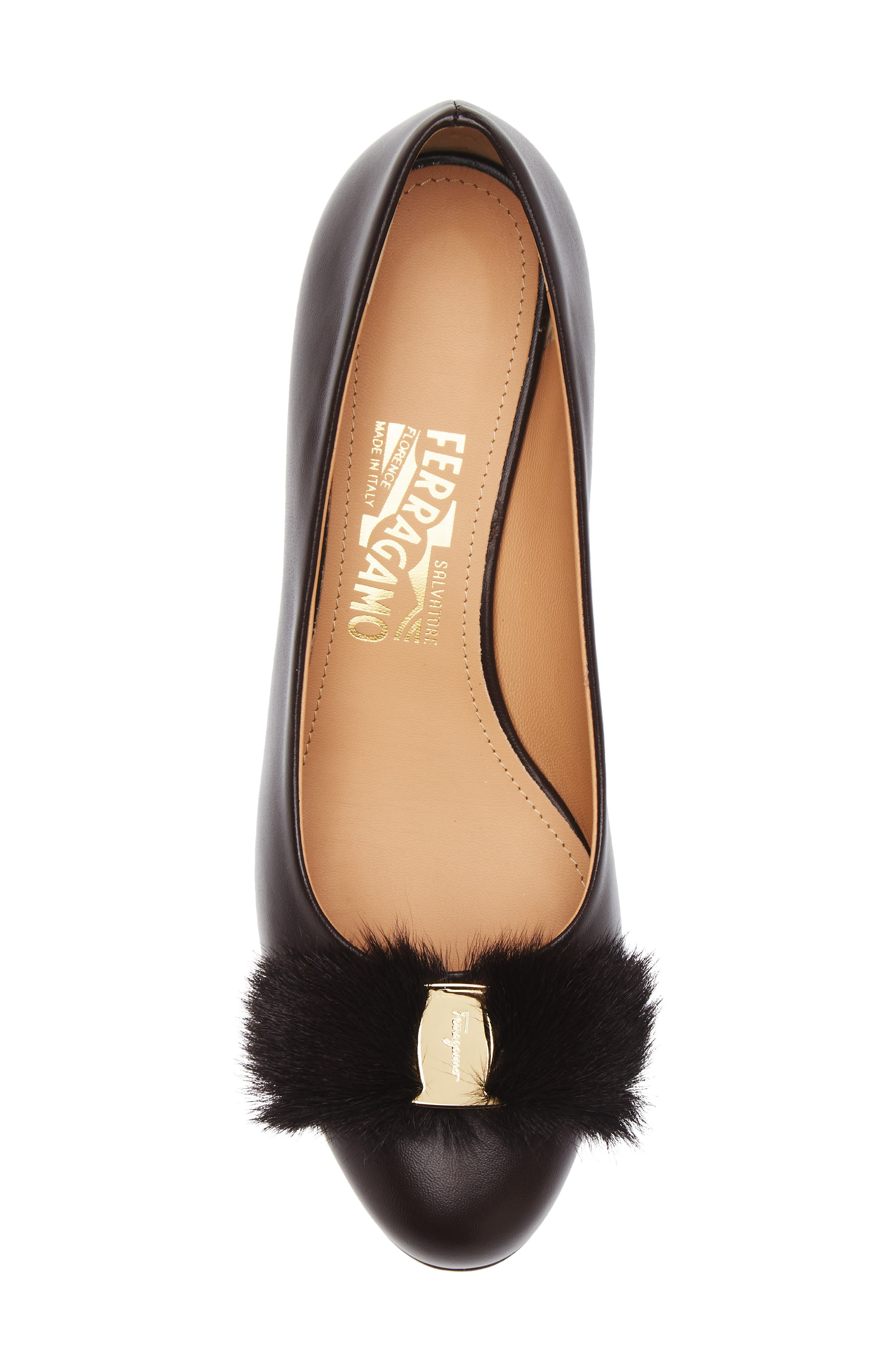 FERRAGAMO Vara Genuine Shearling Bow Pump in Testa Di Moro Biscotto Ai2011 at Nordstrom - 5