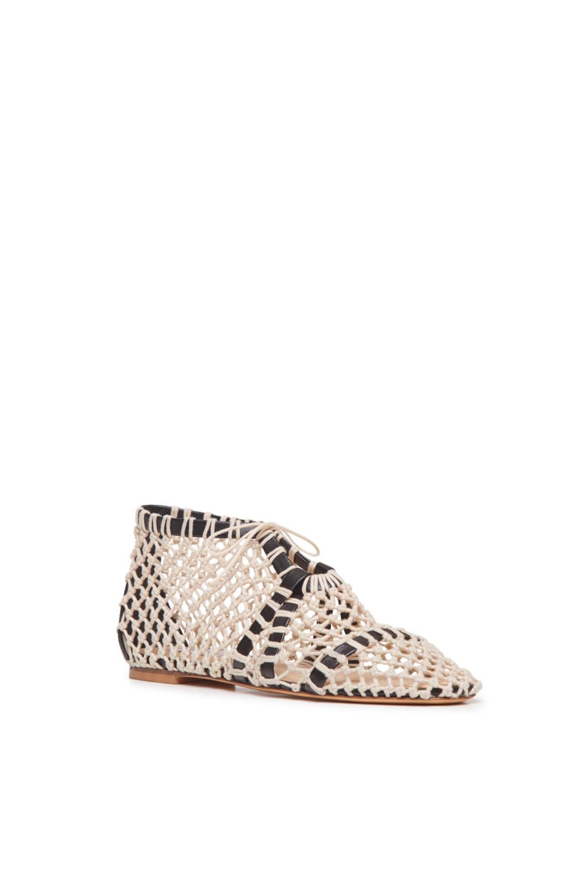 Sage Flat Shoe in Cream Crochet & Nappa Leather - 2