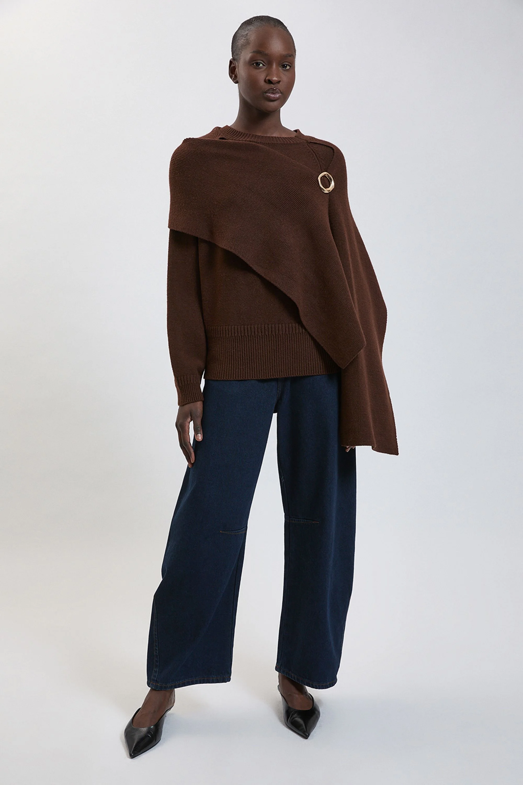Knitted Caped Top With Broach Detail - 1