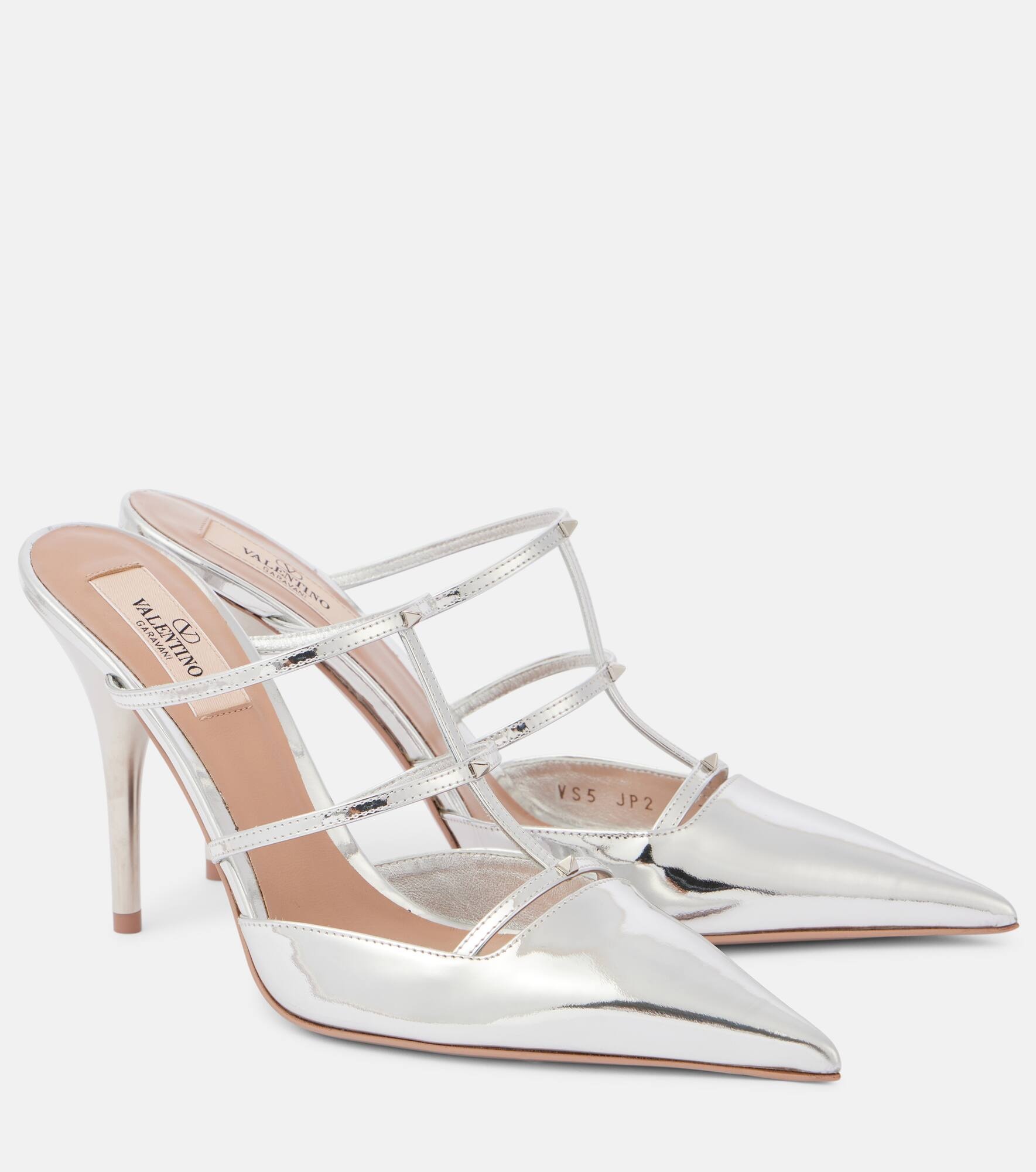 Wispy Rockstud metallic leather mules - 1