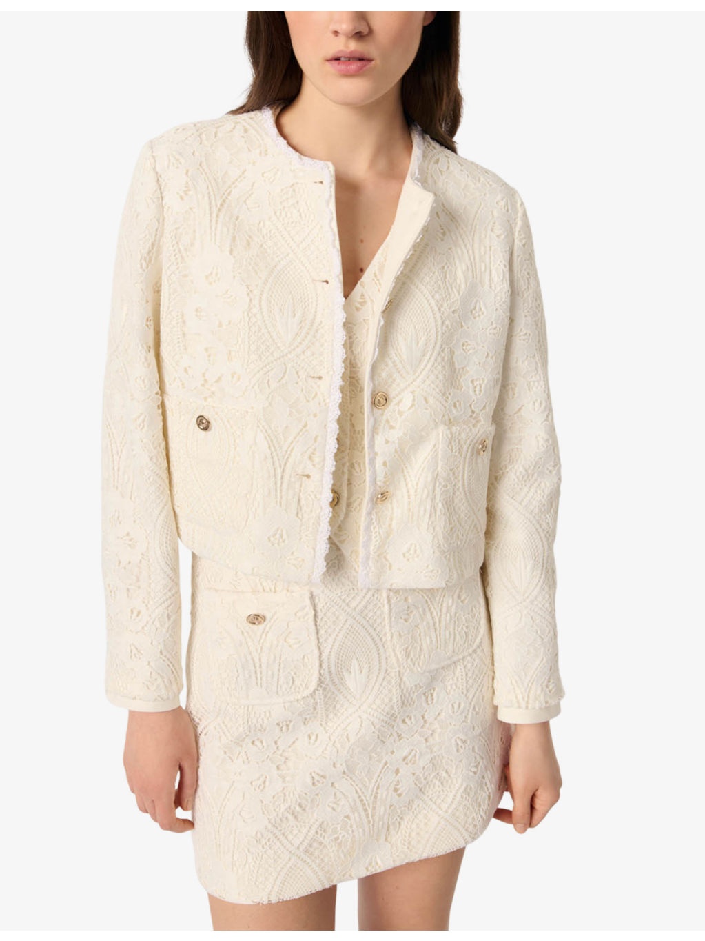 Guipure Cropped Woven Jacket - 5