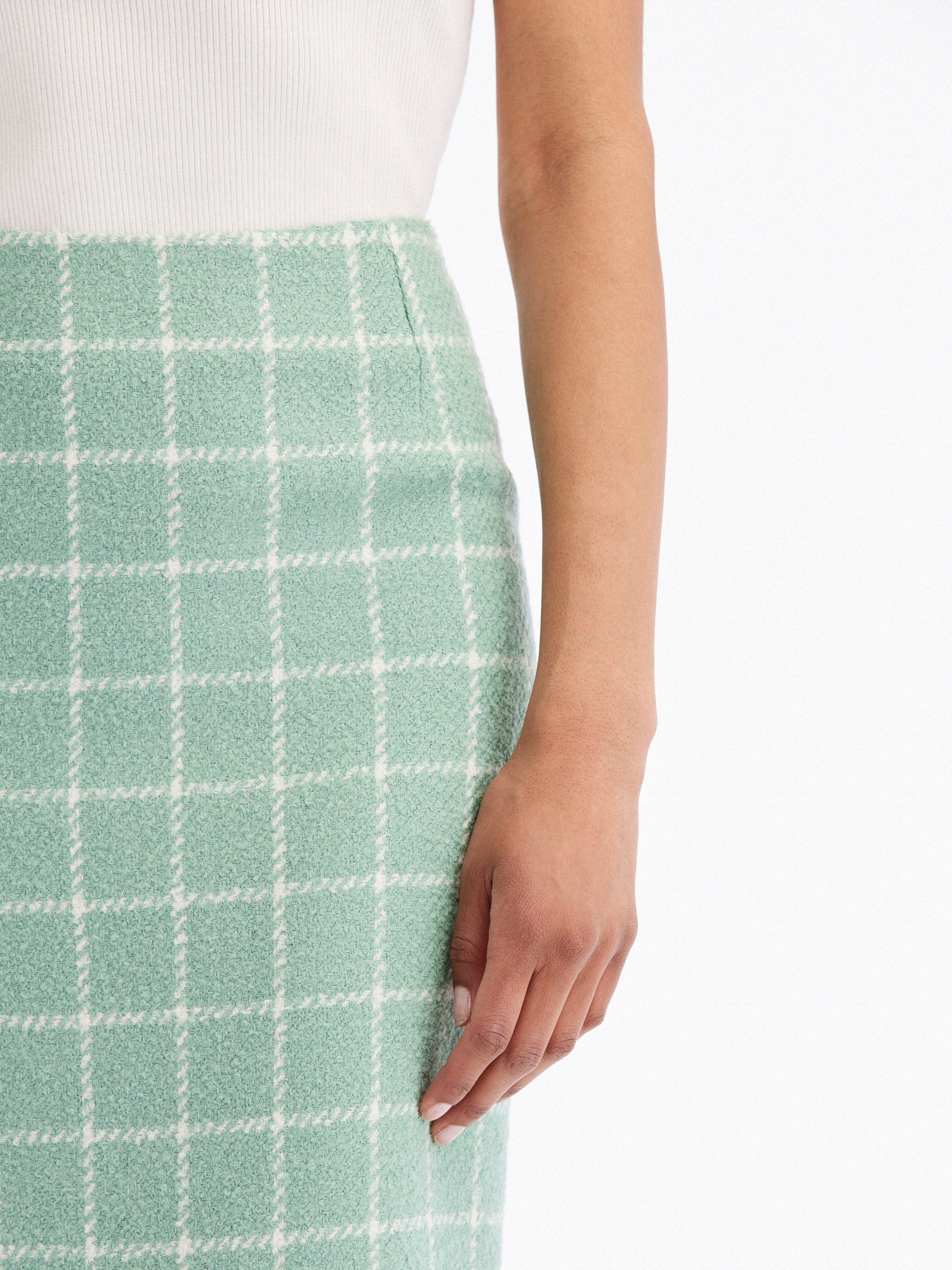 BOUCLE WINDOWPANE TWEED PENCIL SKIRT - 4