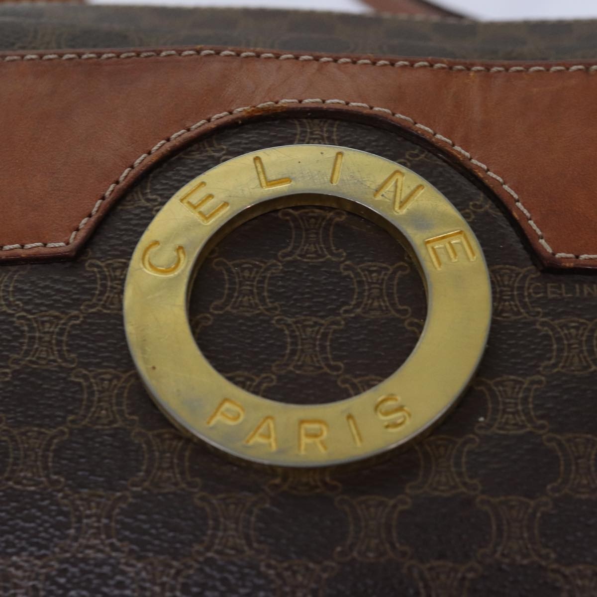 CELINE Macadam Canvas Shoulder Bag Pvc Leather Brown Gold - 14
