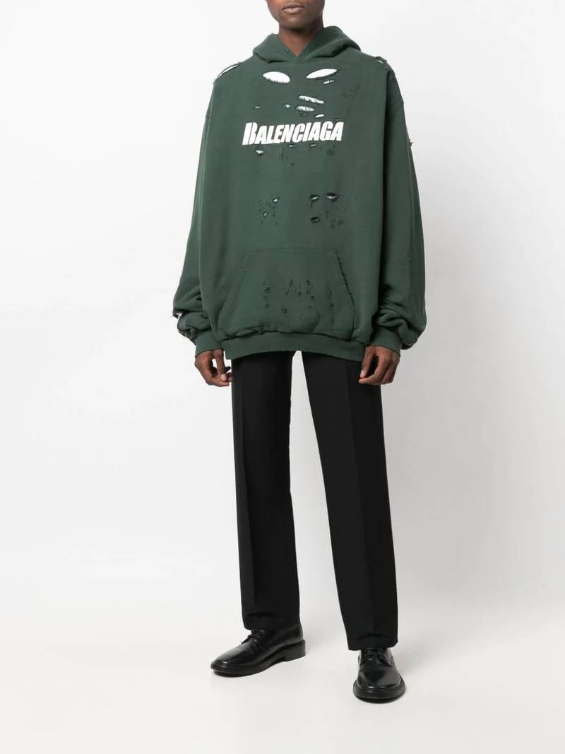 BALENCIAGA Destroyed Hoodie in Green outlook