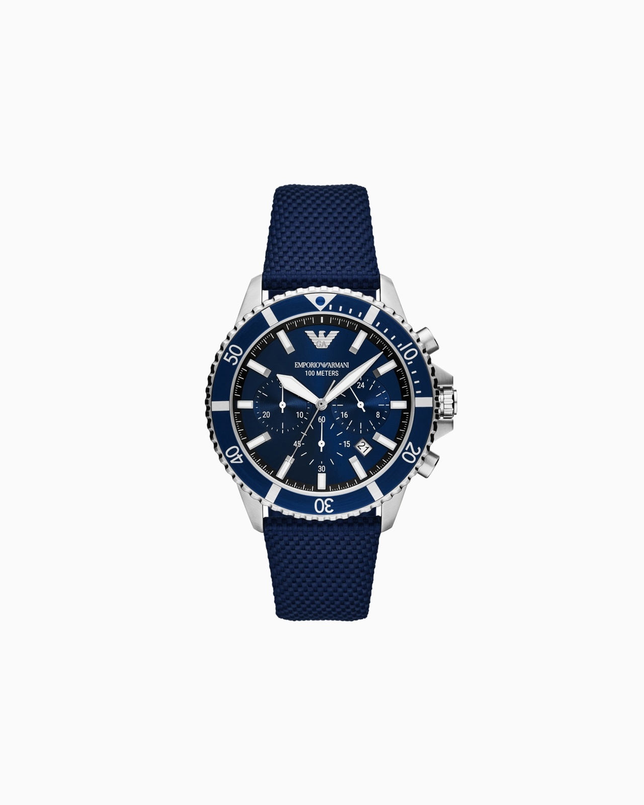 CHRONOGRAPH BLUE NYLON AND LEATHER WATCH - 1