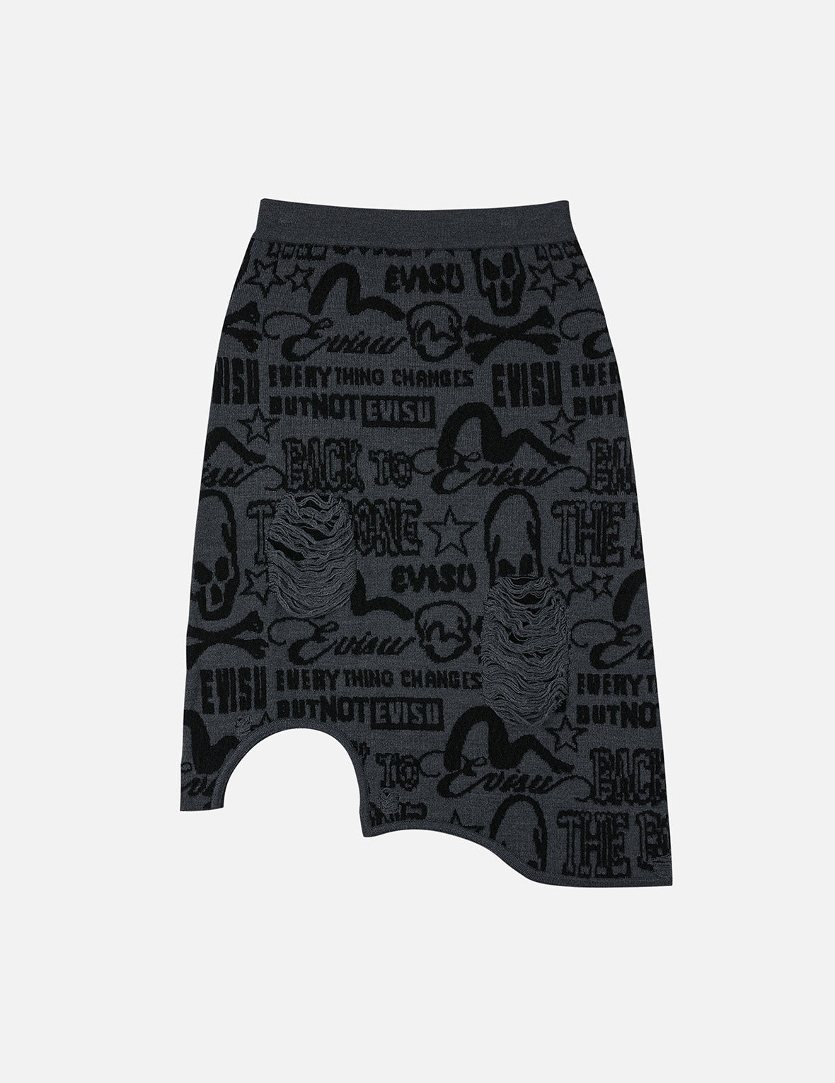 Allover EVISU Jacquard Fashion Fit Distressed Knitted Skirt - 3