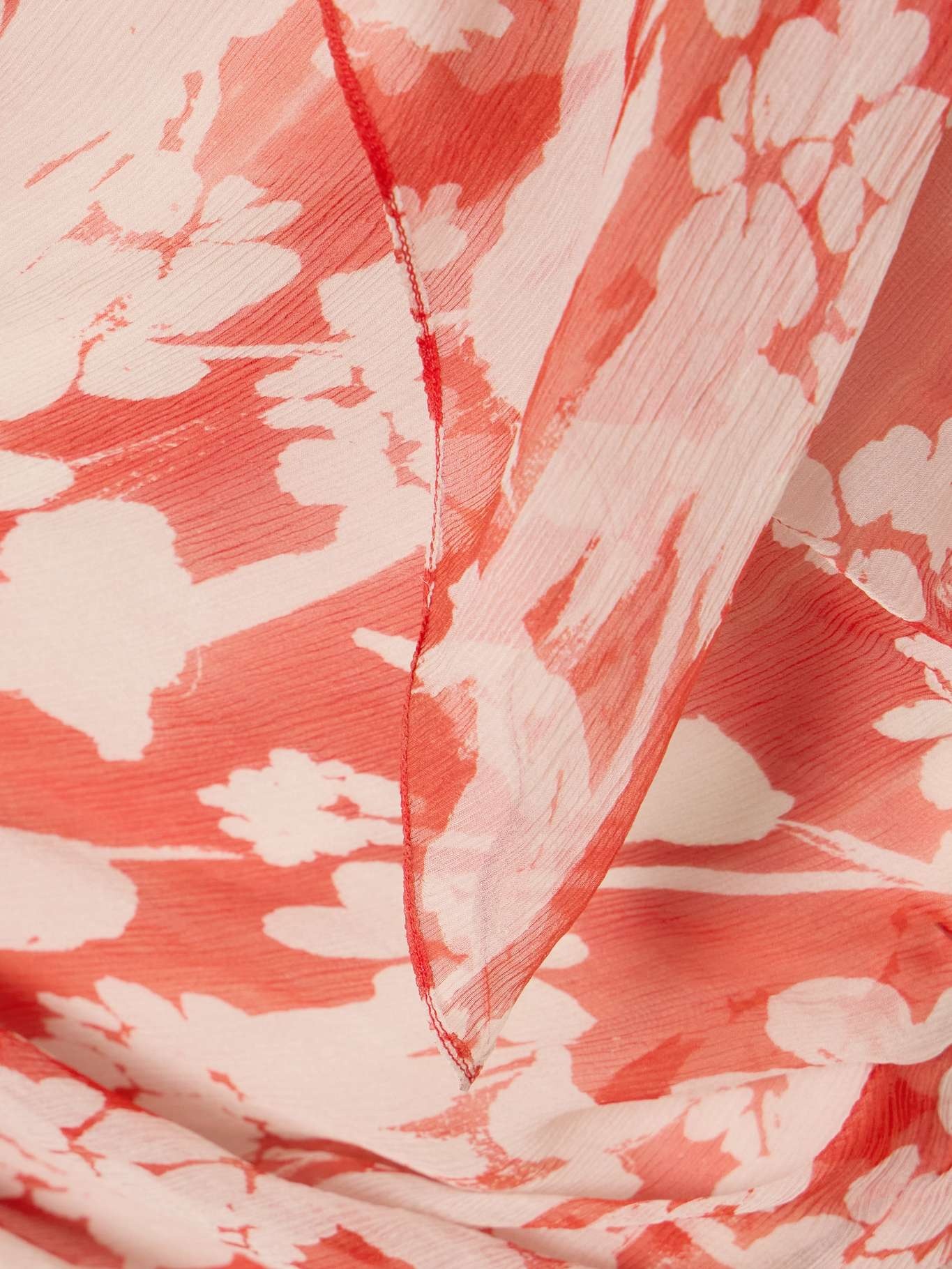 One-shoulder draped floral-print silk-georgette top Red - 4