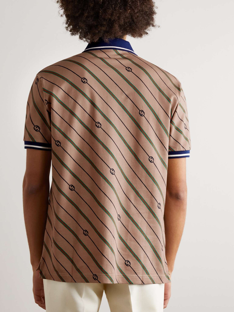 Striped Printed Cotton-Blend Piqué Polo Shirt 4