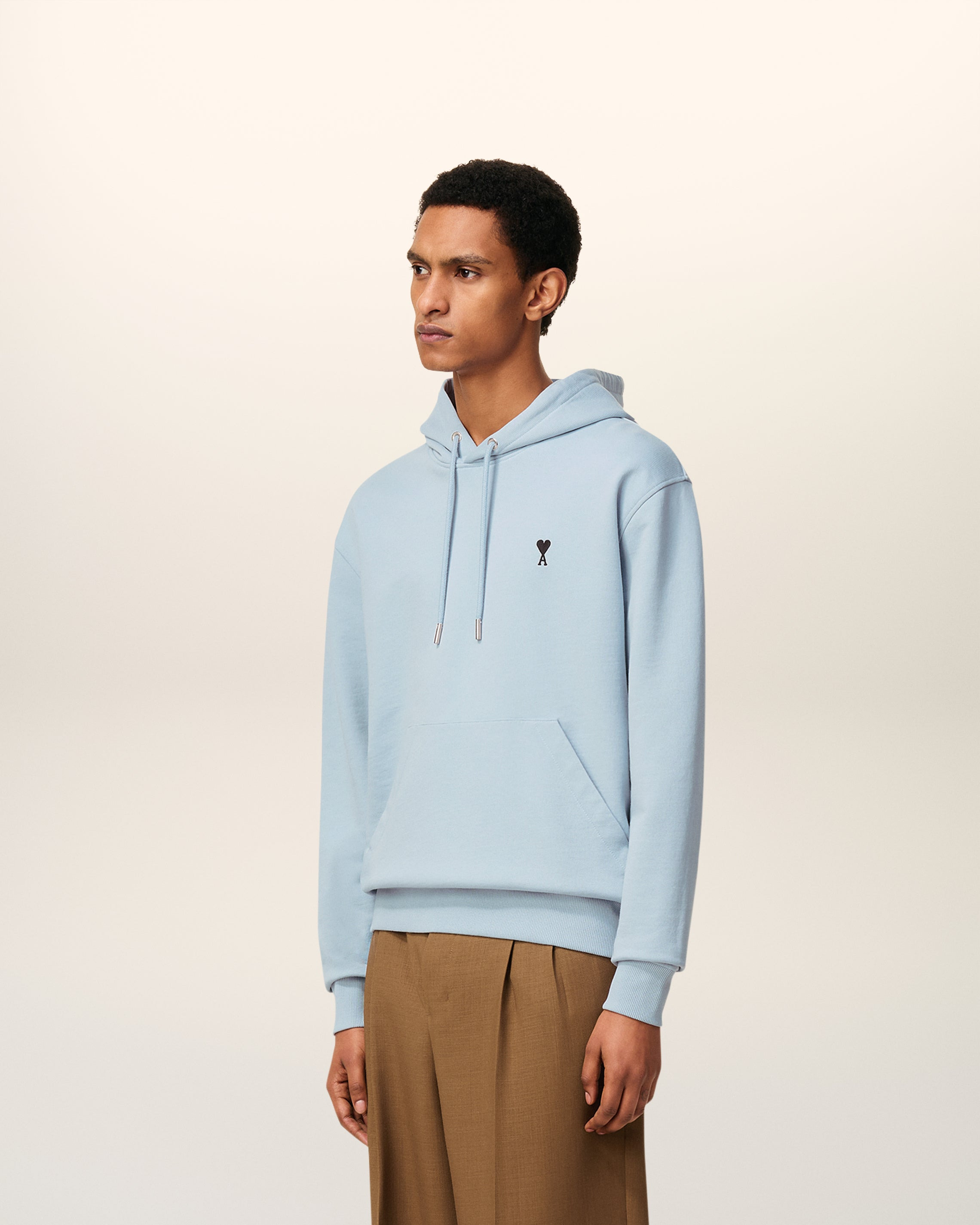 BLUE COTTON CONTRASTED AMI DE COEUR HOODIE - 6