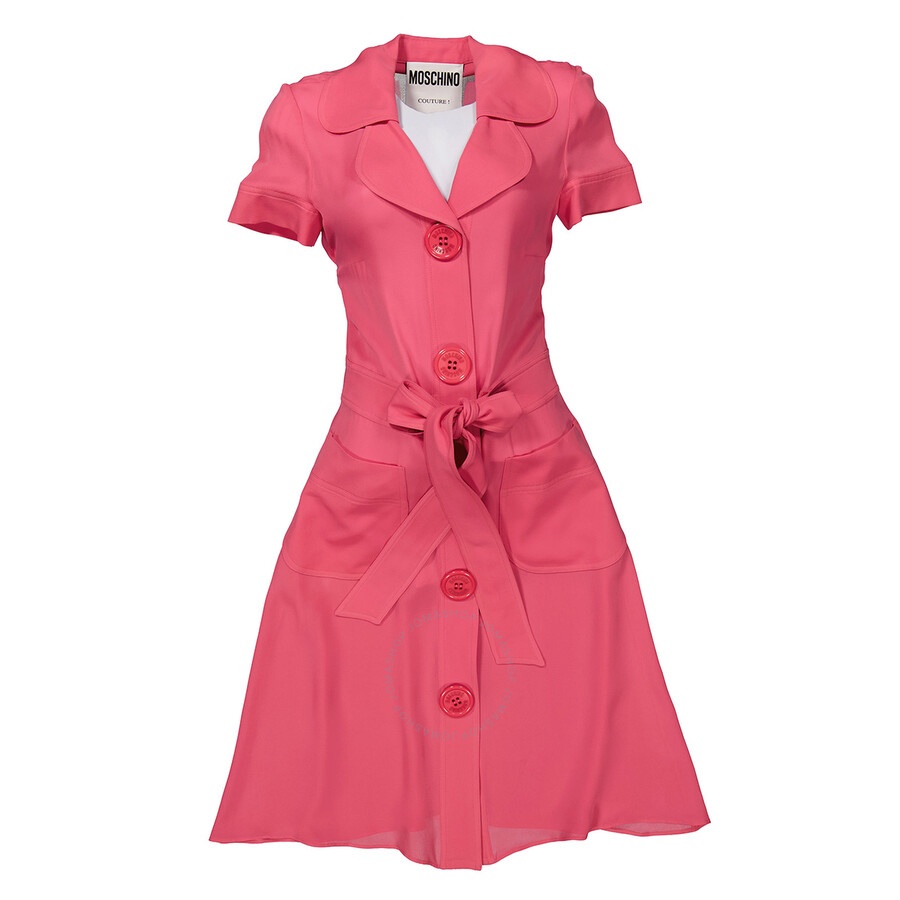 Moschino Ladies Fuschia Silk Belted Shirt Dress - 2