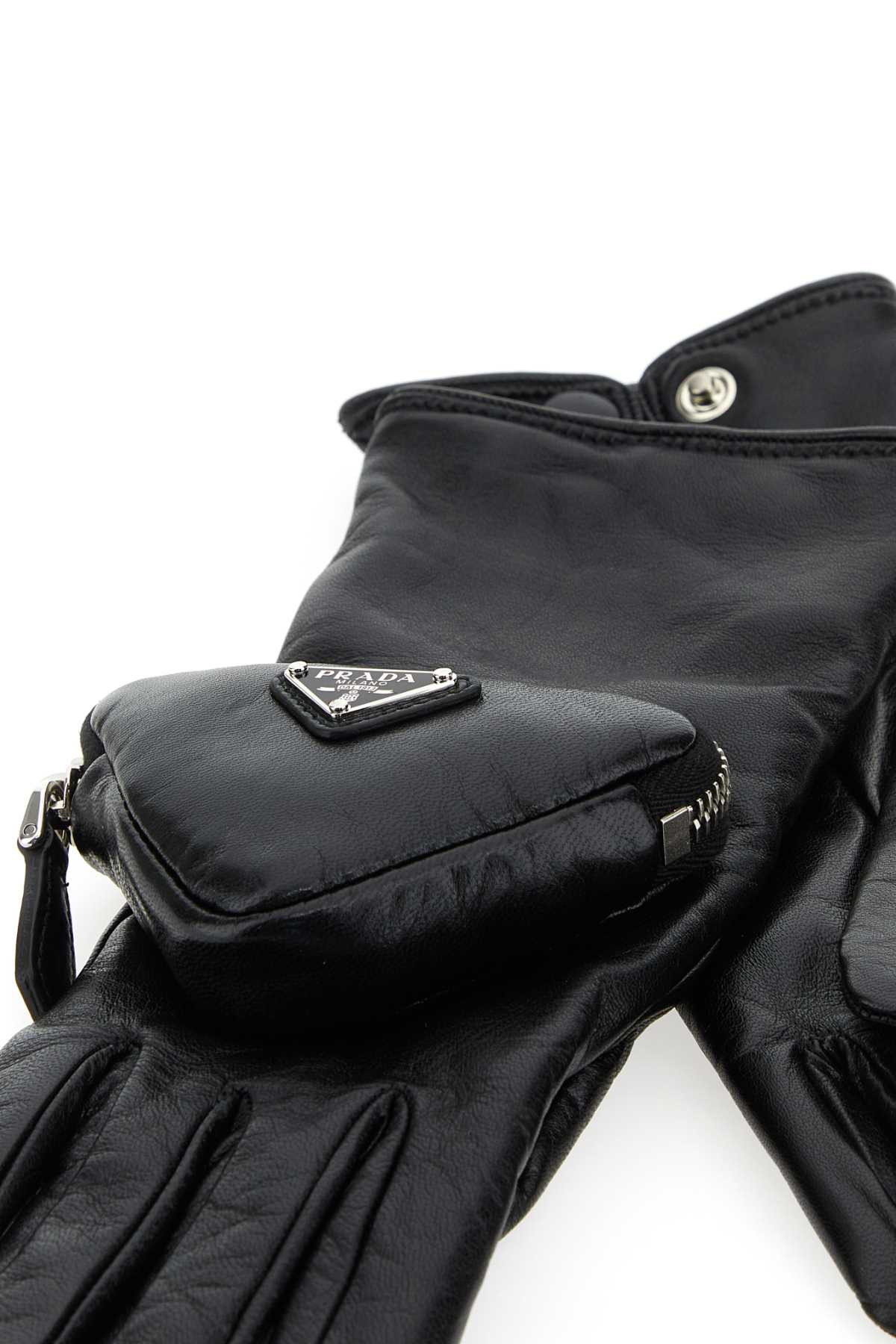 Prada Women Black Leather Gloves - 2