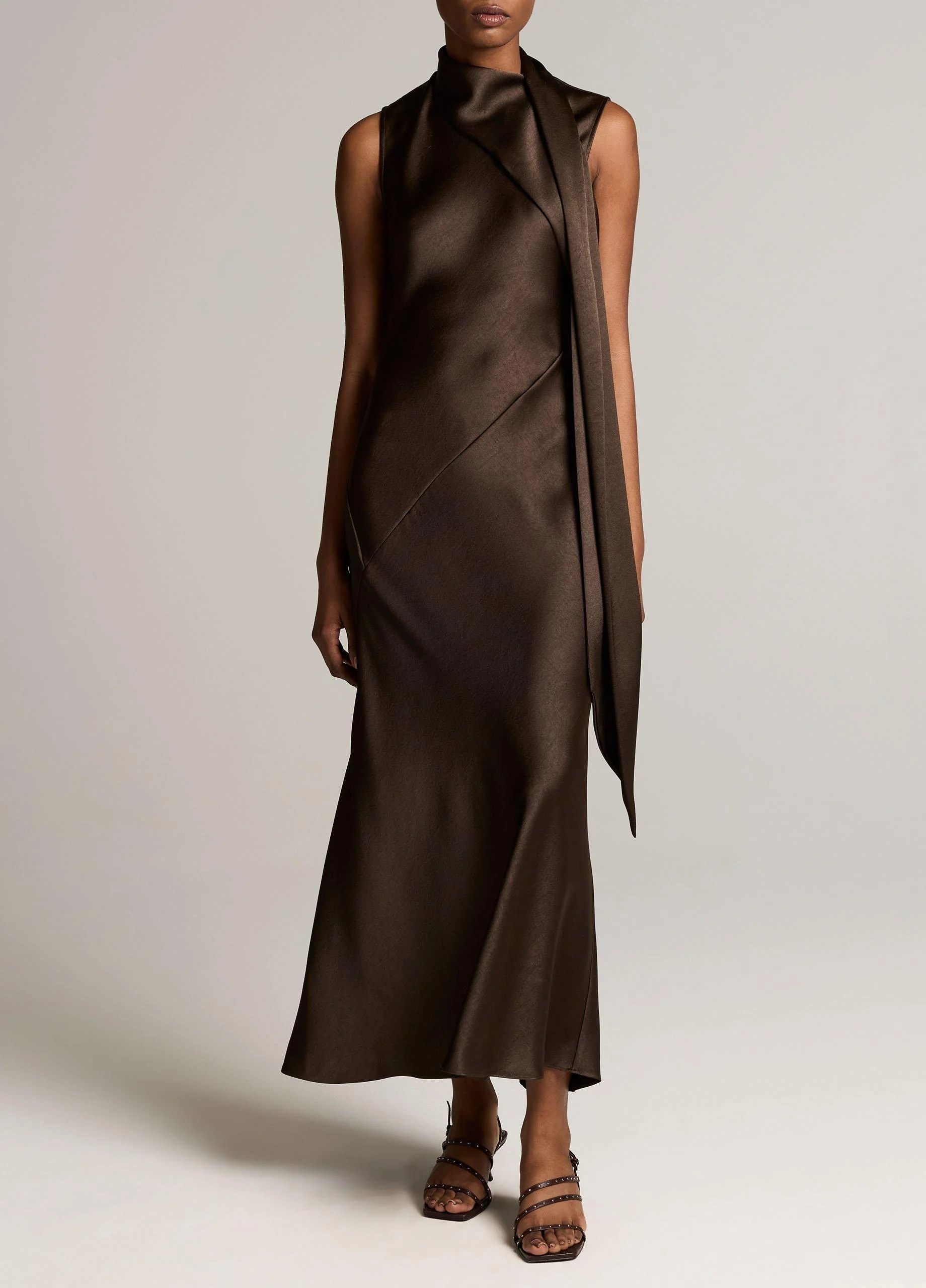 Satin Scarf-Neck Dress - 1