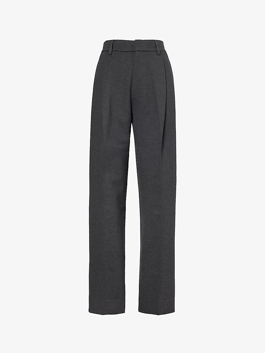 Pleated tapered-leg mid-rise stretch-woven trousers - 1