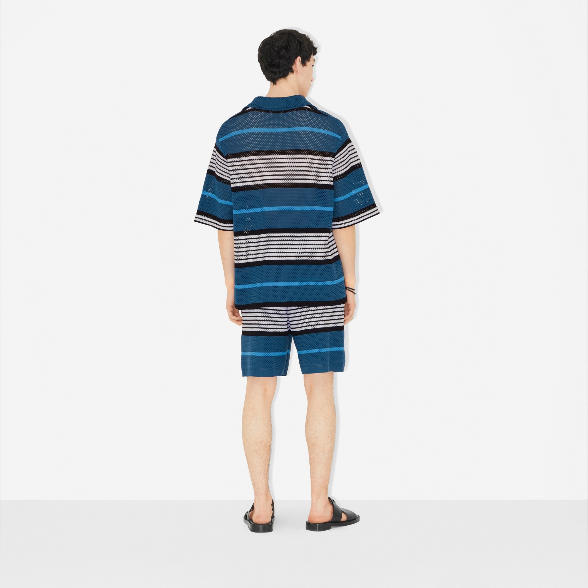 Short-sleeve Stripe Print Nylon Oversized Shirt - 4