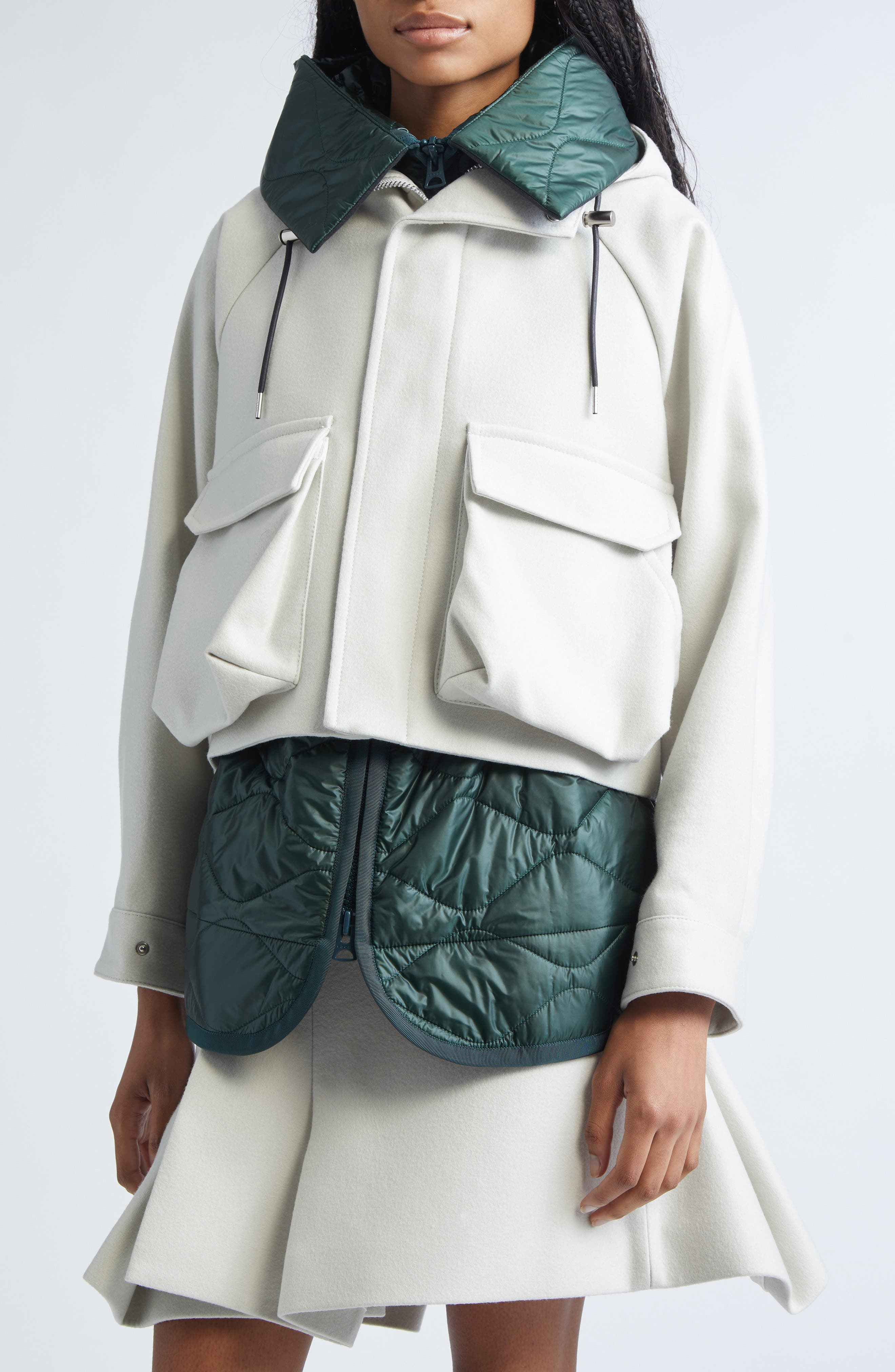 Sacai Mixed Media Blouson Jacket in Ecru/Green at Nordstrom - 5