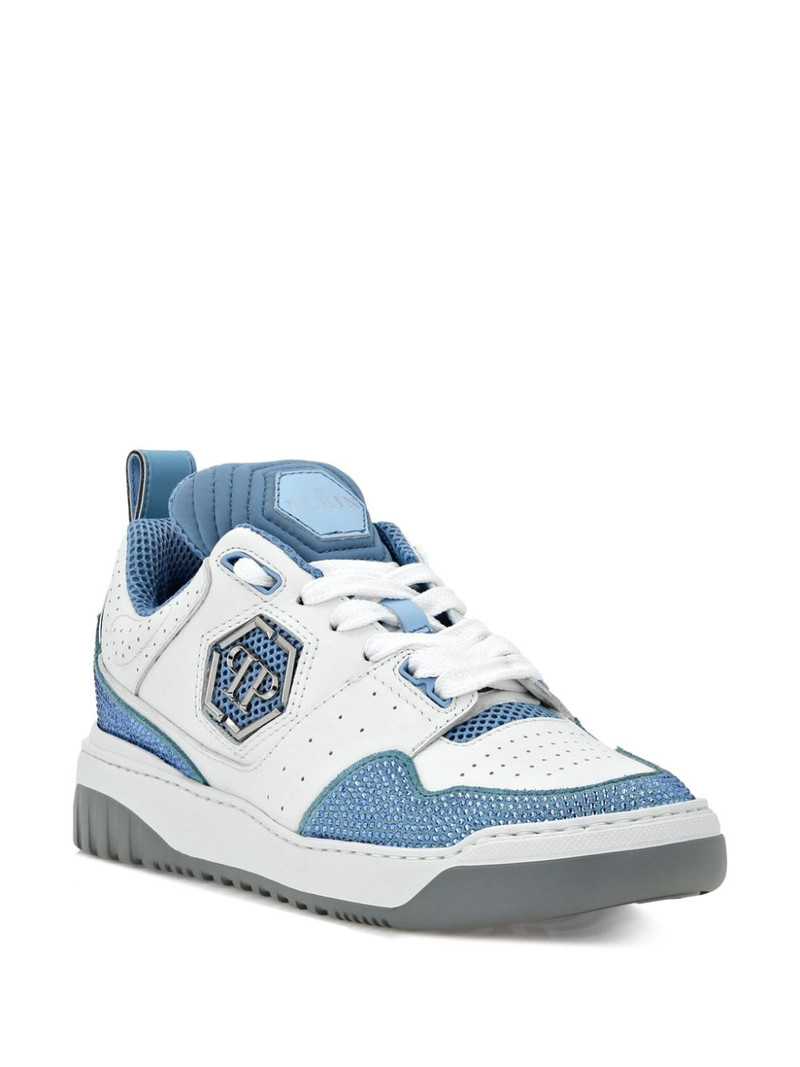 PHILIPP PLEIN Mix Crystal low-top leather sneakers outlook