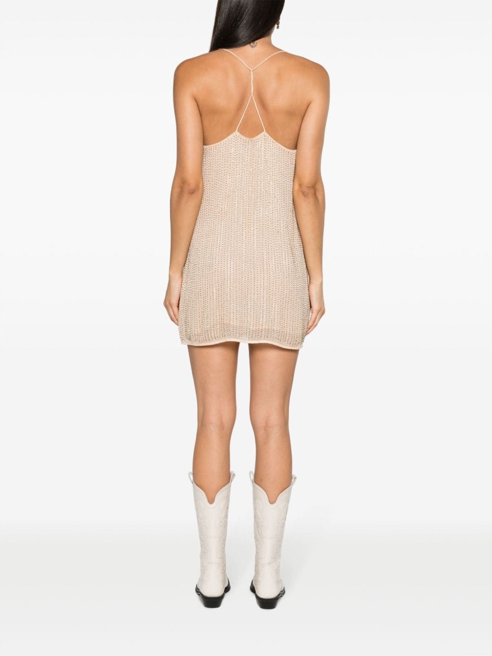 rhinestone V-neck minidress - 4