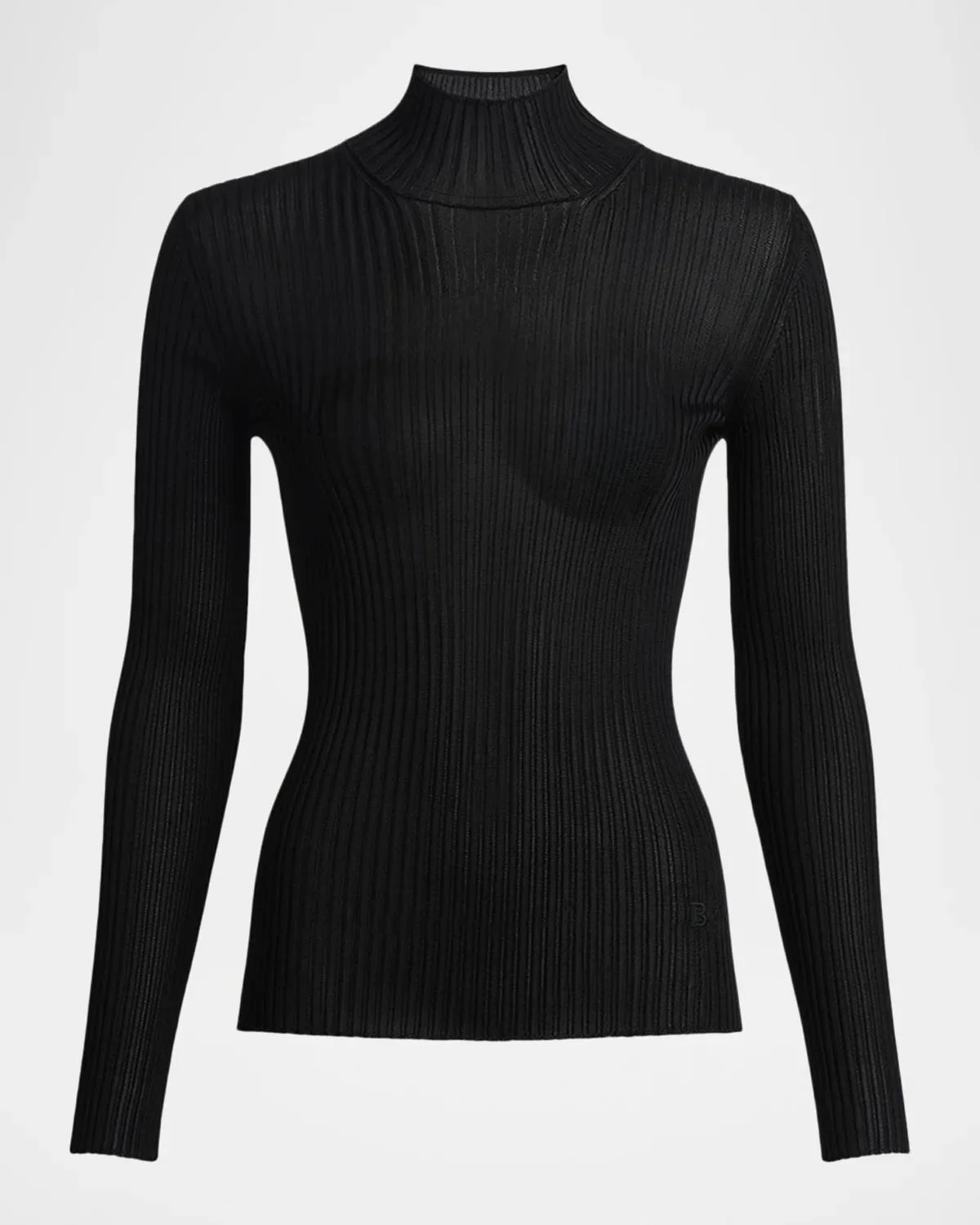 High-Neck Rib-Knit Fitted Top - 1