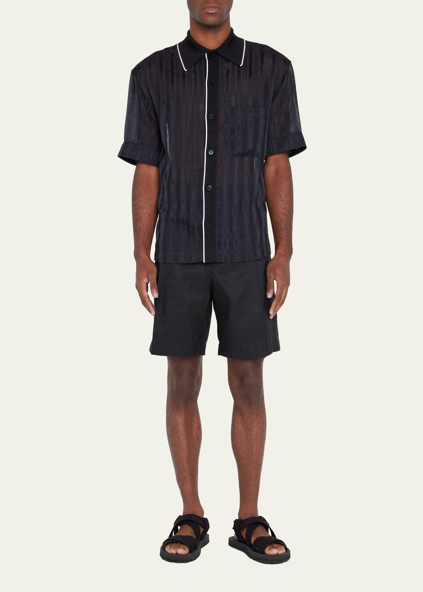 Men's Midnight Mesh Striped Bowling Shirt - 2