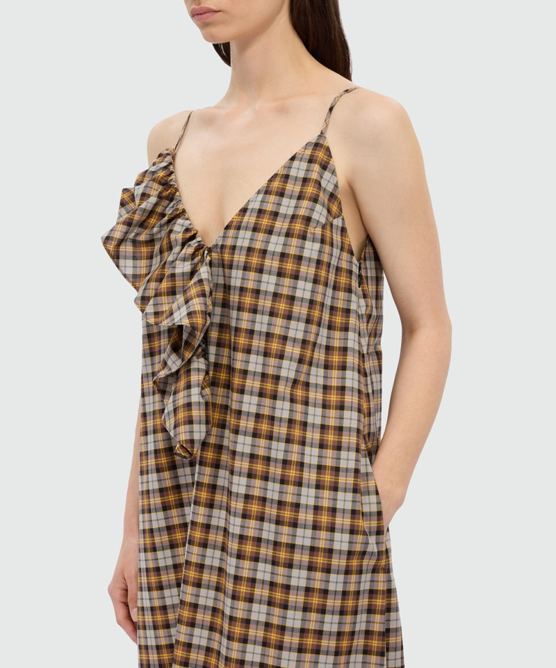 Brown asymmetrical midi dress in check cotton. 4