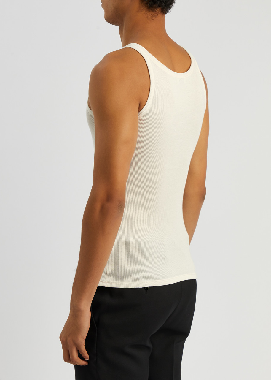 Logo-embroidered ribbed cotton tank - 3