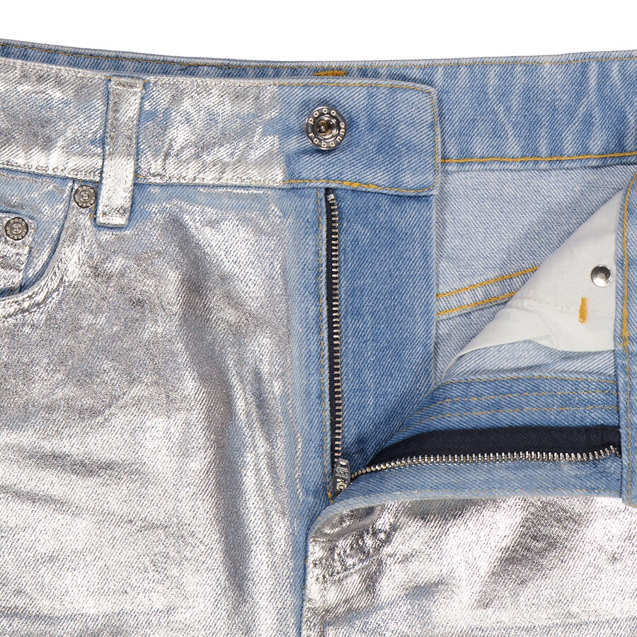 Rabanne Ladies Light Silver Metallic Denim Miniskirt - 7