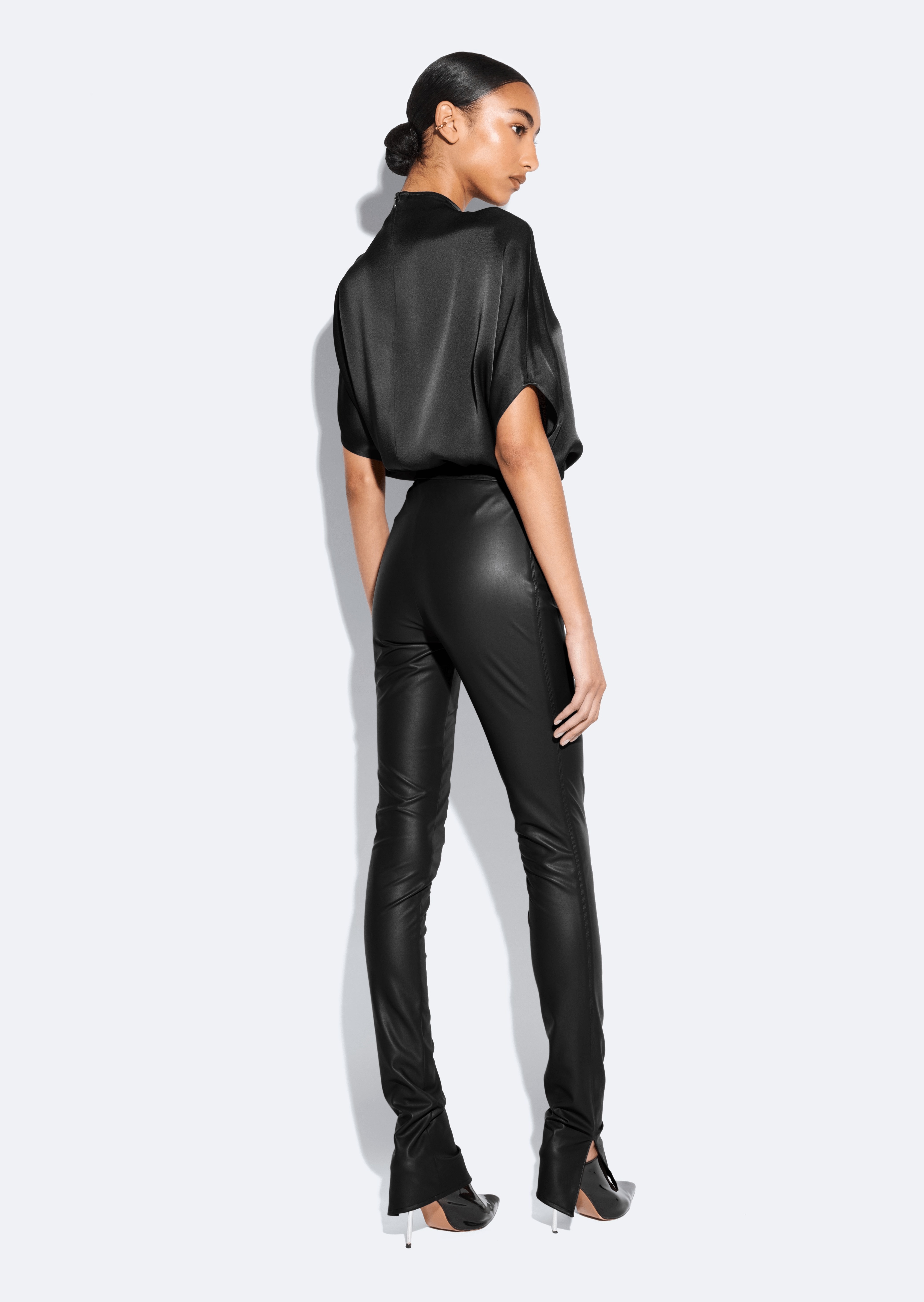 Stretch Faux Leather Split Hem Legging - 3