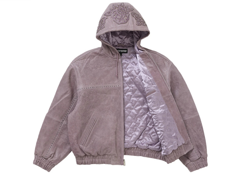 Supreme Supreme Studded Hooded Leather Jacket Lilac outlook