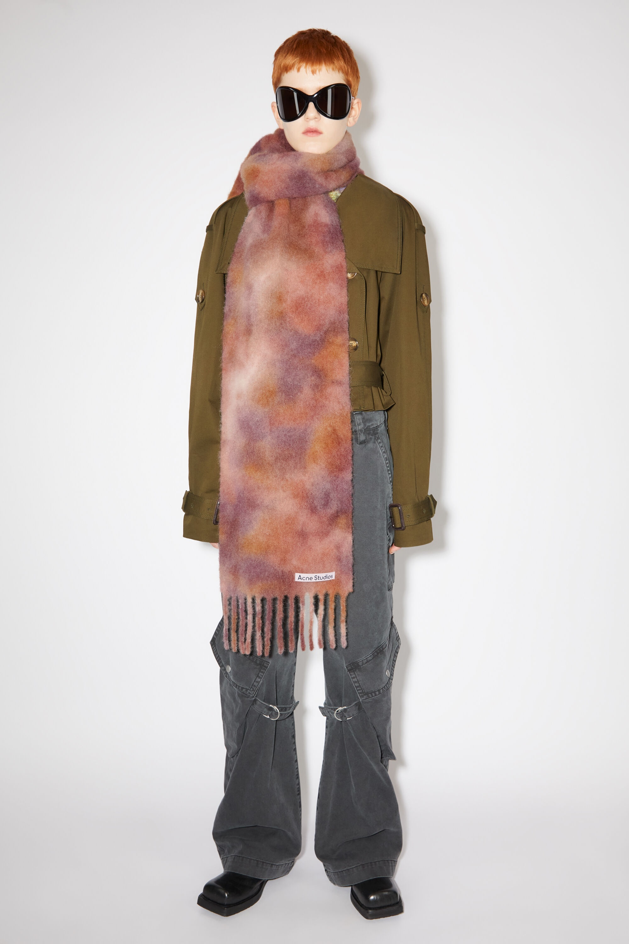 Wool mohair tie-dye scarf - Burgundy red/mauve pink - 2