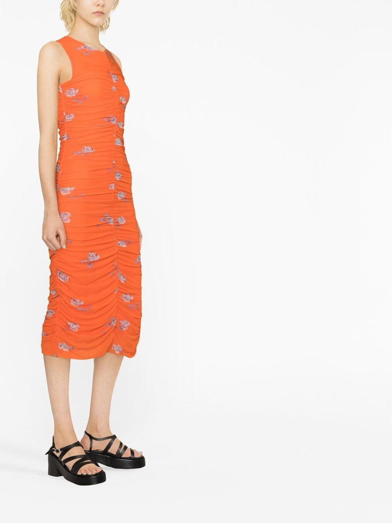 rose-print ruched mesh dress 3