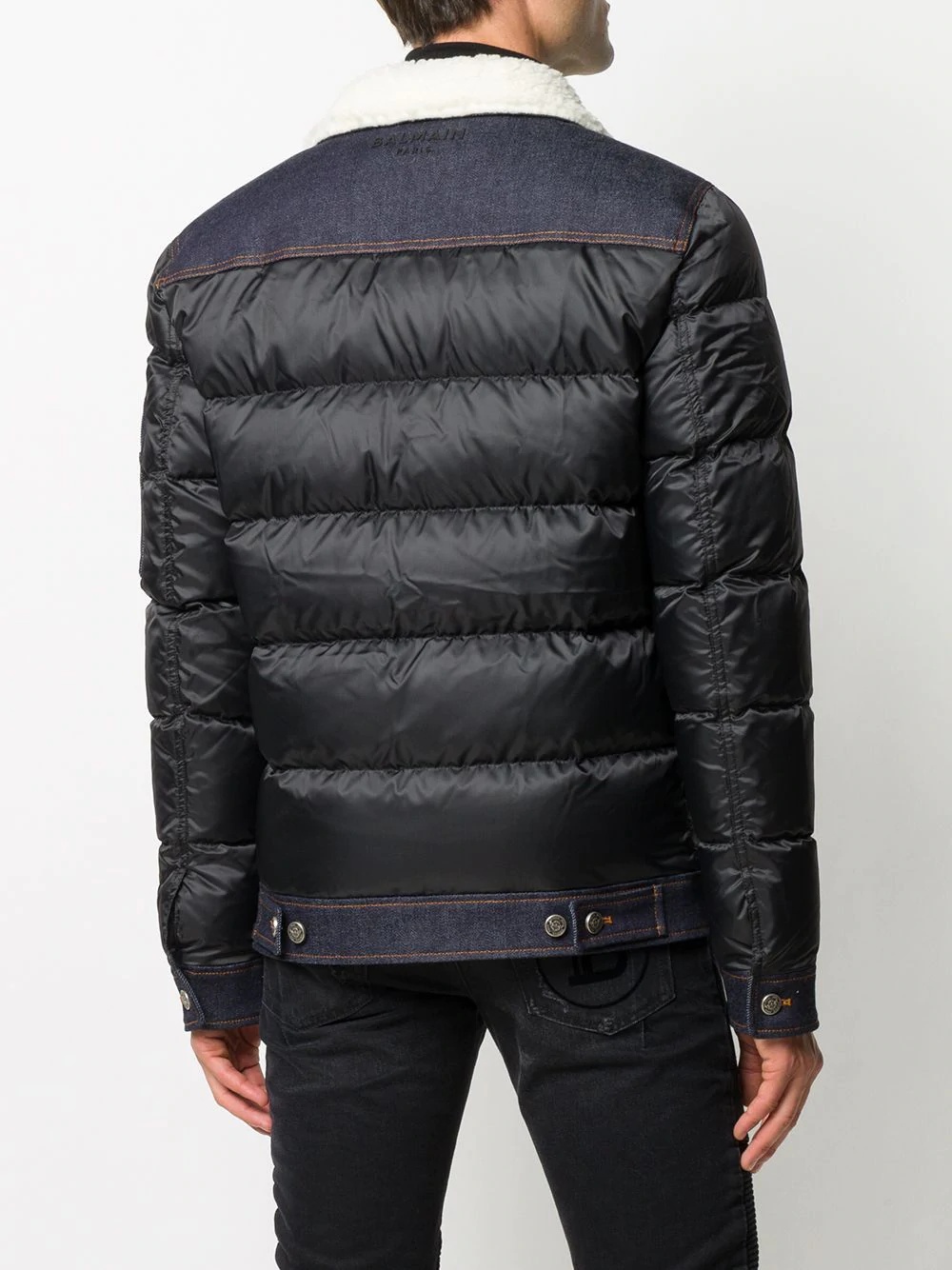 denim trim padded jacket - 4