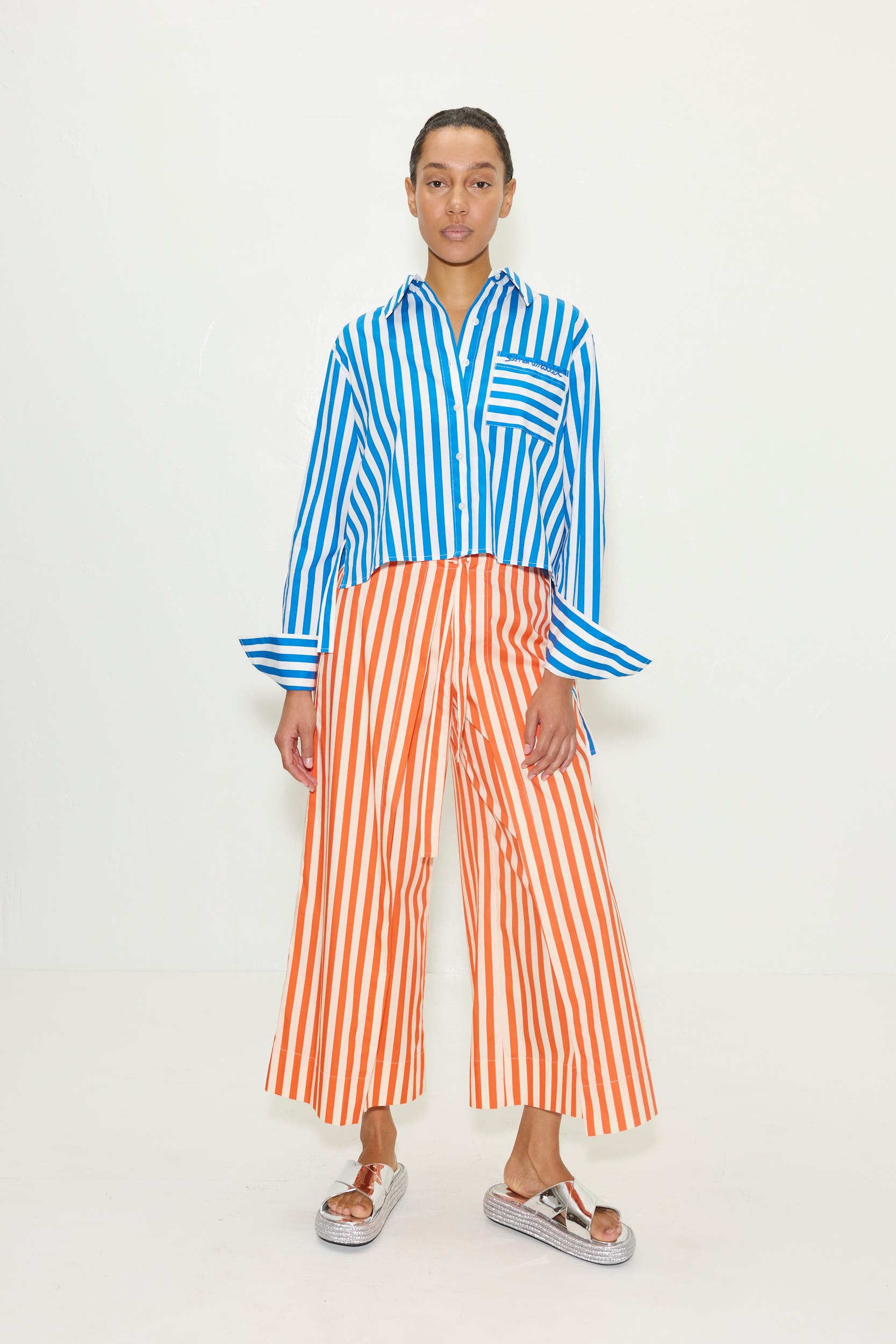 SIMONMILLER Ayre Cropped Poplin Top in Blue Stripe at Nordstrom - 1