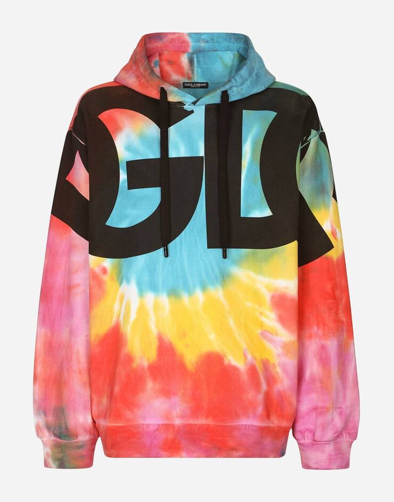 Tie-dye jersey hoodie with print 4