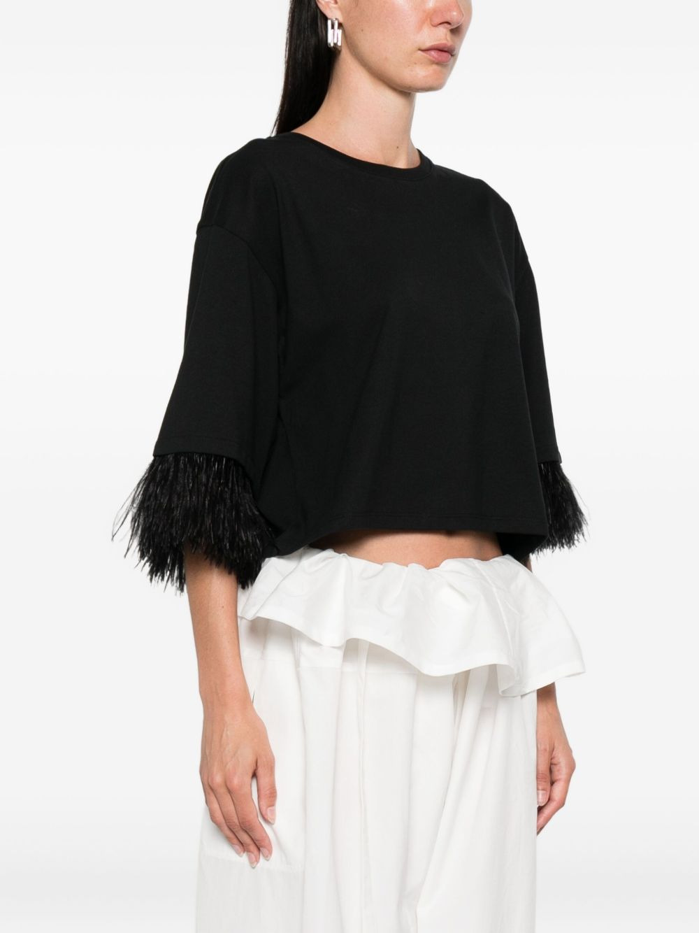 feather-trimmed cotton top - 3