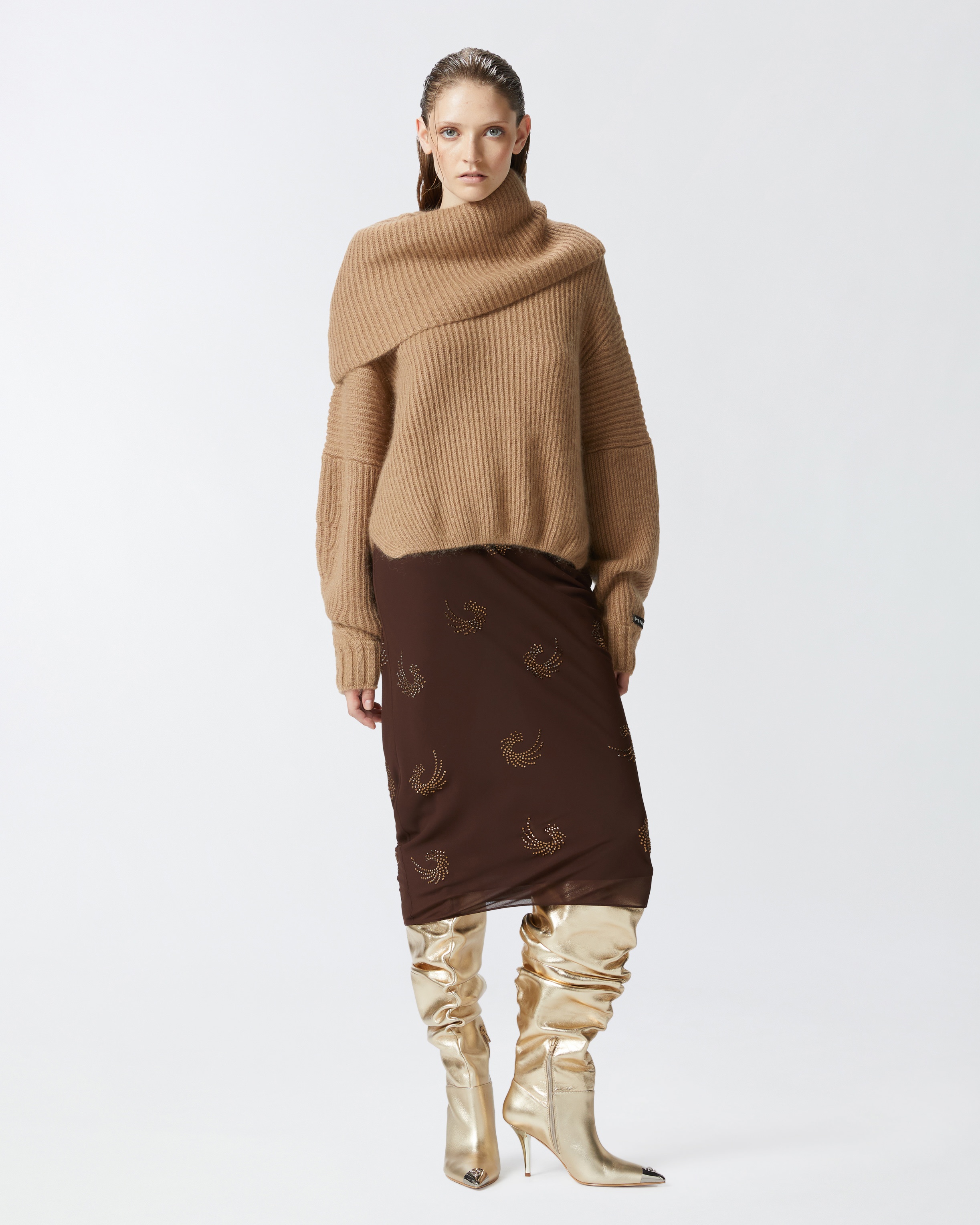 RIBBED PULLOVER WITH LARGE FOLD-OVER NECK - 3