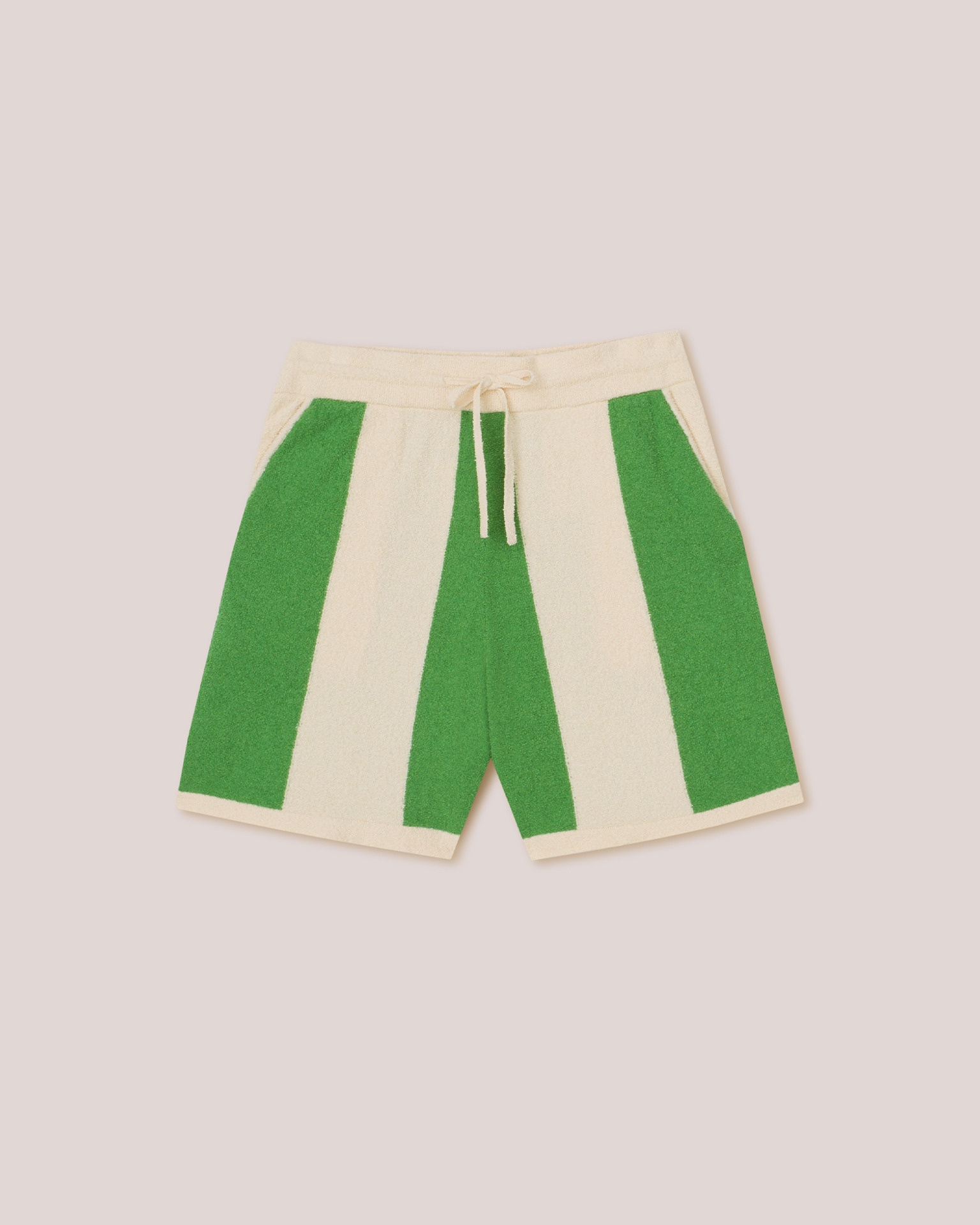 BRENT - Terry-knit drawstring shorts - Stripe creme / green - 1