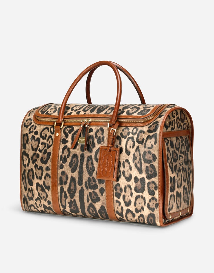 Large pet carrier bag in leopard-print Crespo with branded plate - 6