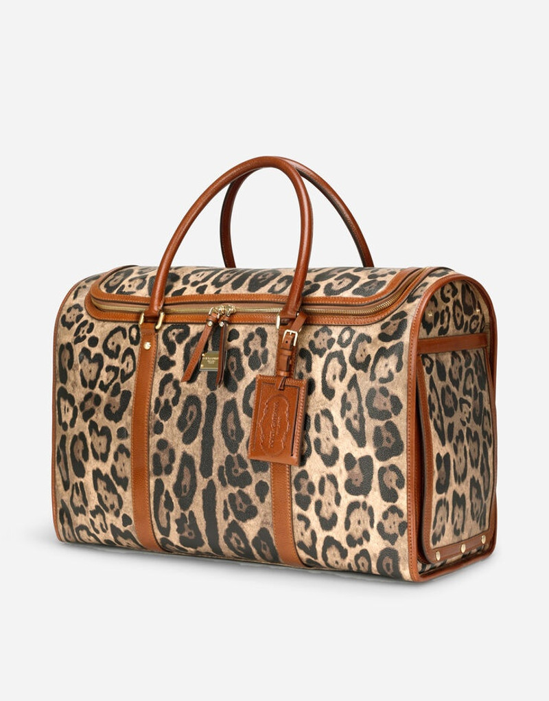 Large pet carrier bag in leopard-print Crespo with branded plate 6