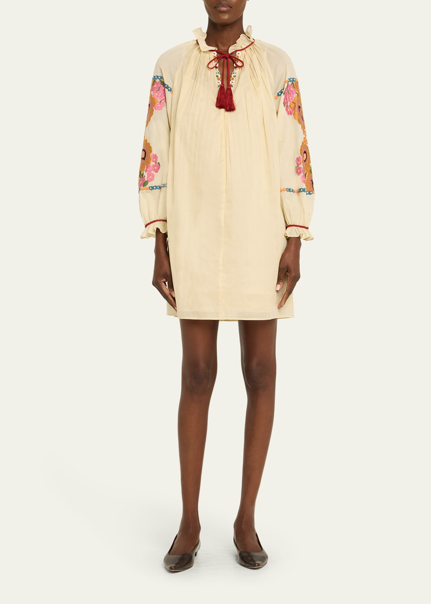 Floral Embroidered Pintuck Blouse - 2