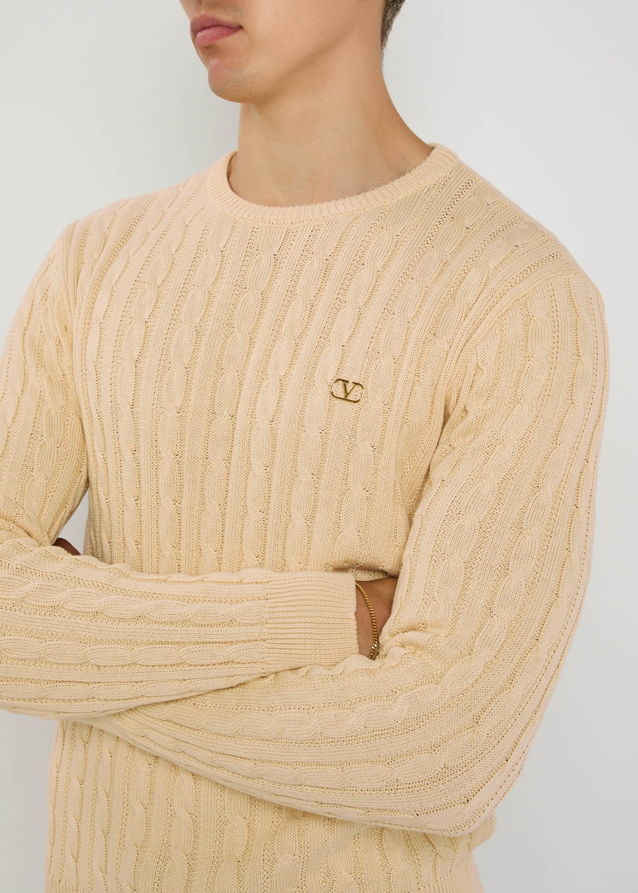 Valentino Garavani Vlogo Cable-knit Cotton Jumper - 5
